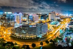 panorama of norfolk virginia by night