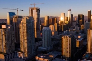 skyscrapers of the south park neighborhood in downtown los angeles california