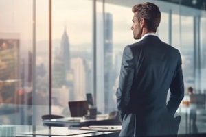 successful businessman looks through the window