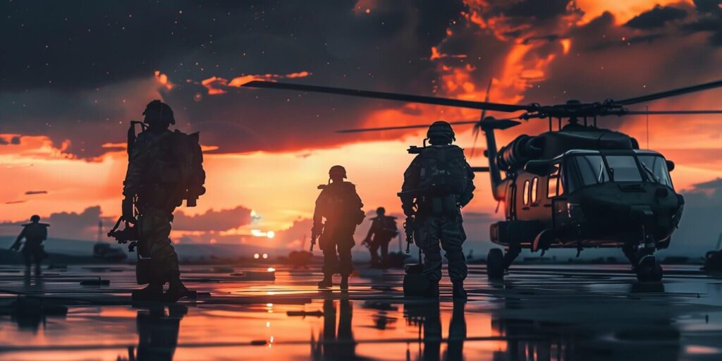 illustration defense sector, soldies, war, battle scene