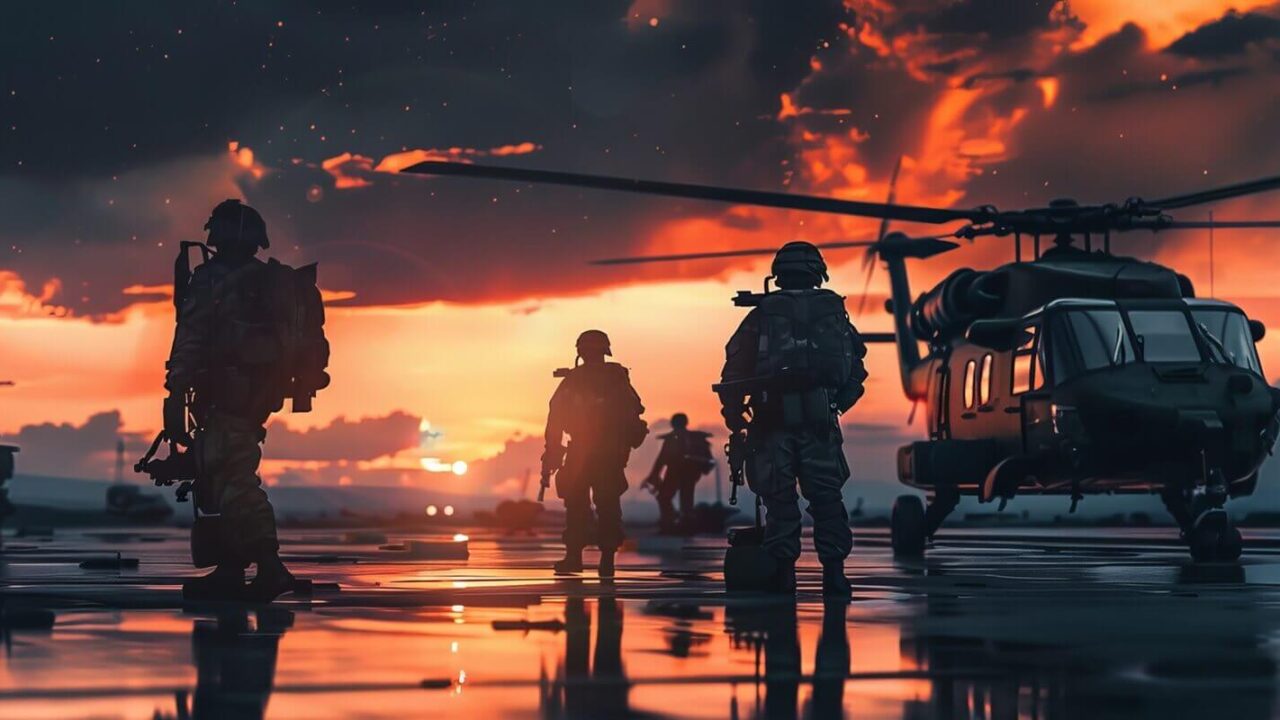 illustration defense sector, soldies, war, battle scene