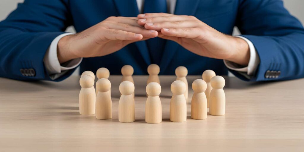 Hand Protecting Wooden Dolls Represent DBA Insurance for Employee