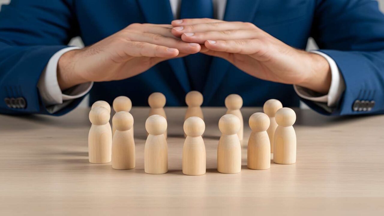 Hand Protecting Wooden Dolls Represent DBA Insurance for Employee