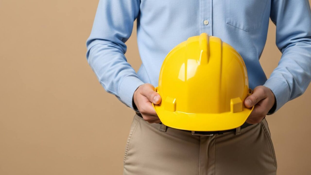 Person Holding Hard Hat Representing Engineering Firm Liability