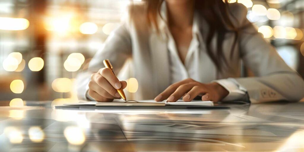 Female Insurance Agent Reviewing Risk for Trade Association