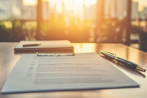 E&O Documents with A Pen on A Desk