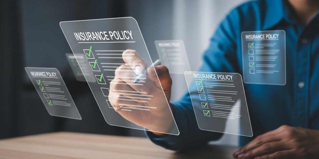 Man Reviewing Insurance Policy Checklist on Transparent Screens