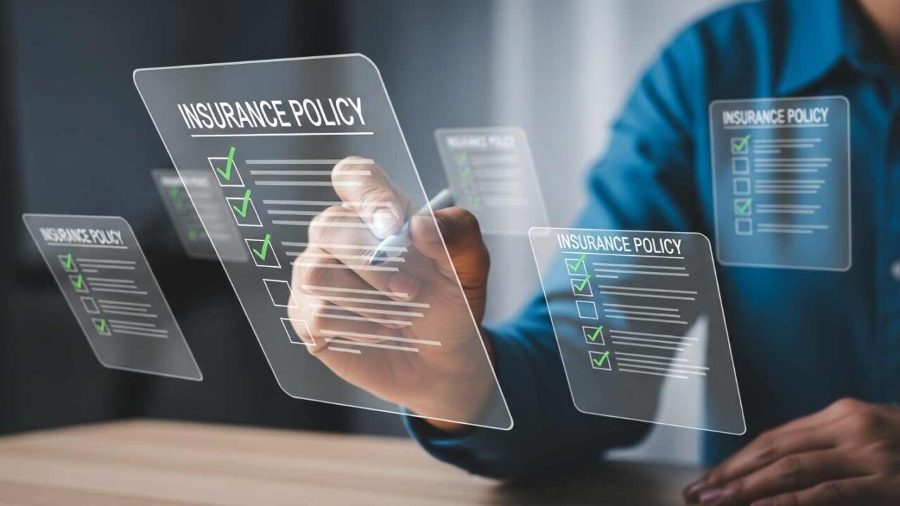 Man Reviewing Insurance Policy Checklist on Transparent Screens