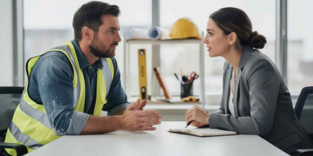 Insurance Expert Explaining Types of Insurance to A Government Contractor