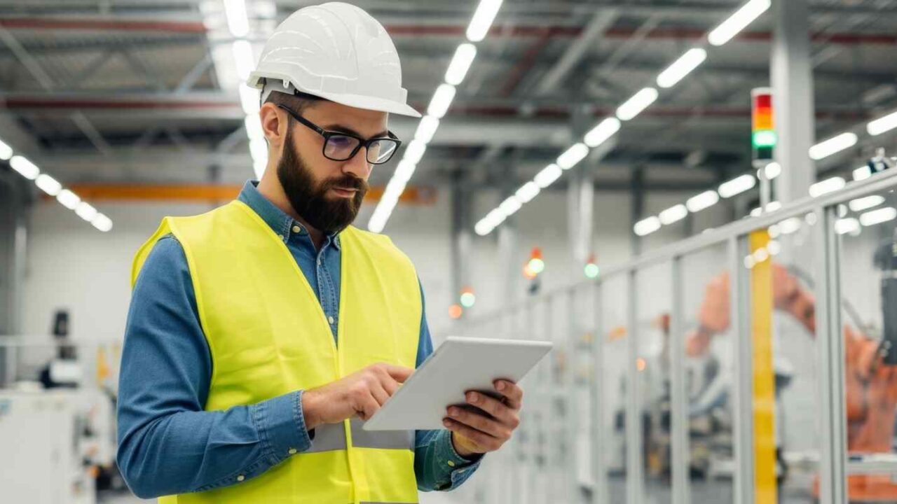 Engineering Trade Association Member Checking E&O Insurance on Tablet