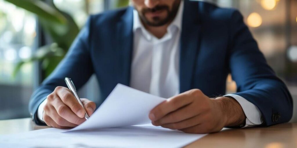 Businessman Assessing E&O Insurance Documents
