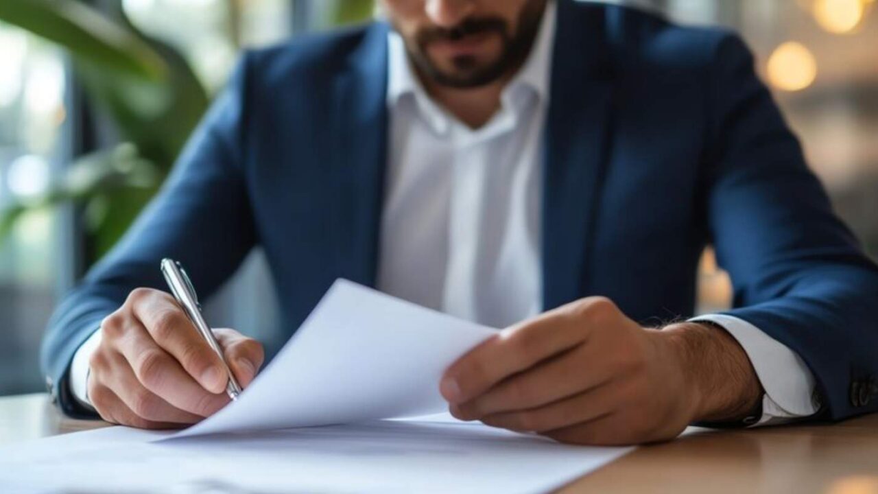 Businessman Assessing E&O Insurance Documents