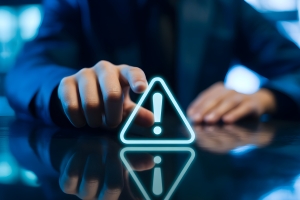 Businessman Professional Interacting with Digital Error Sign