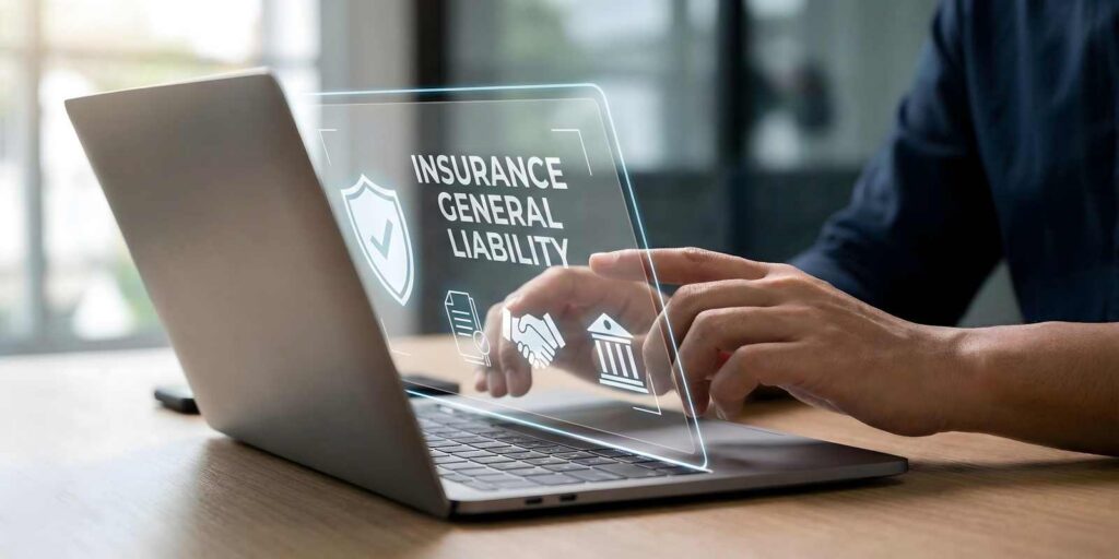 General Liability Insurance Hologram on Laptop Screen