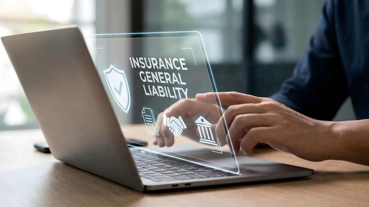 General Liability Insurance Hologram on Laptop Screen