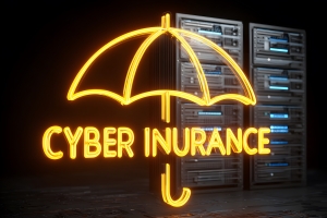 A Vibrant Neon Sign Illuminates the Concept of Cyber Insurance by Protecting Servers